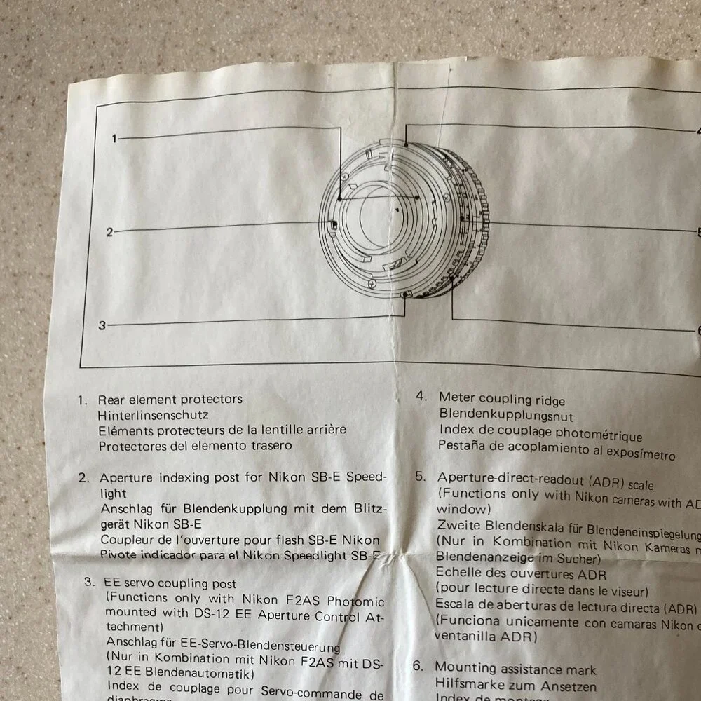 Vintage Nikon Series E 28mm f/2.8 Instruction Sheet